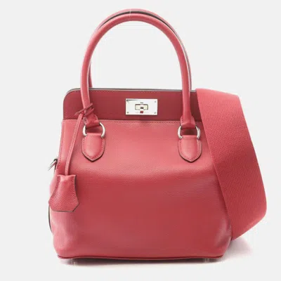 Pre-owned Hermes Toolbox 20 Red Evercolor Leather Handbag