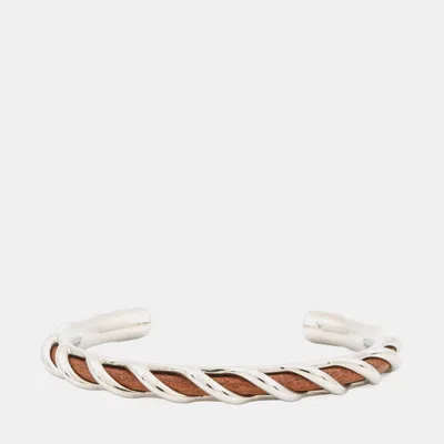 Pre-owned Hermes Torsade Open Bangle Size T4 Brown Metal Leather