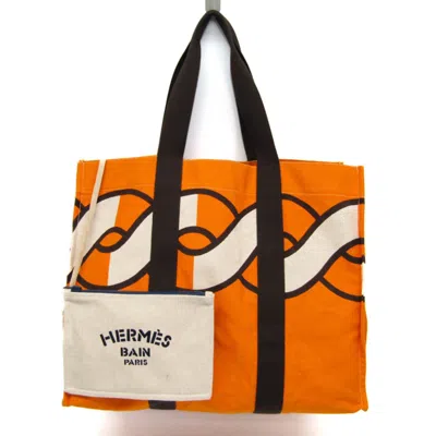 HERMES HERMÈS TORSADE ORANGE COTTON TOTE BAG (PRE-OWNED)