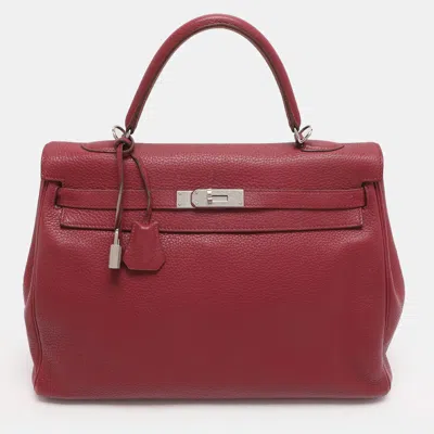 Pre-owned Hermes Tosca Taurillon Clemence Leather Palladium Finish Kelly Retourne 35 Bag In Pink