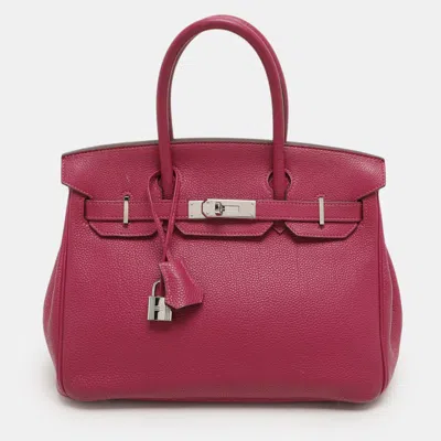 Pre-owned Hermes Tosca Togo Leather Palladium Finish Birkin 30 Bag