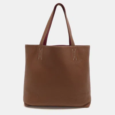 Pre-owned Hermes Tosca/alizan Togo Leather Double Sens Tote In Pink