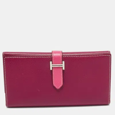 Pre-owned Hermes Tosca/rose Tyrien Epsom Leather Bearn Gusset Wallet