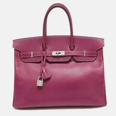 Pre-owned Hermes Tosca/rose Tyrien Epsom Leather Palladium Finish Birkin 35 Bag In Pink
