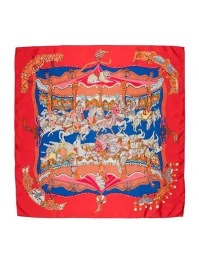 Pre-owned Hermes Tournez Manège Silk Scarf In Red