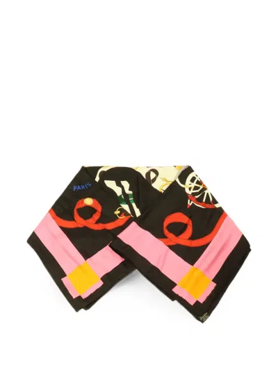 Pre-owned Hermes Tout En Carré Silk Scarf In Black