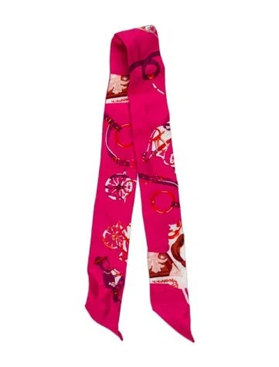 Pre-owned Hermes Tout En Carré Silk Twilly Scarf In Pink