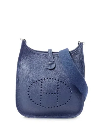 Pre-owned Hermes Tpm Evelyne Calfskin Shoulder Bag In Blue