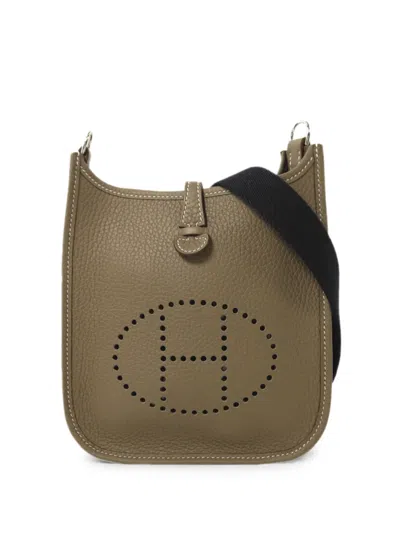 Pre-owned Hermes Tpm Evelyne Leather Shoulder Bag In Gray