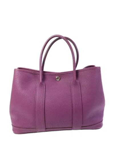 Pre-owned Hermes Tpm Garden Party Leather Tote Bag In Purple