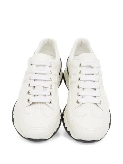 Pre-owned Hermes Trail Lace-up Sneakers In White