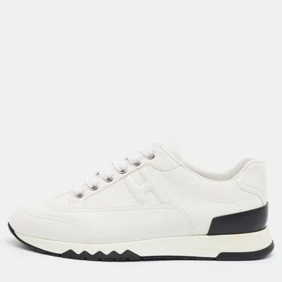 Pre-owned Hermes Hermès Trail Size 35.5 White Leather Lace Up Sneakers