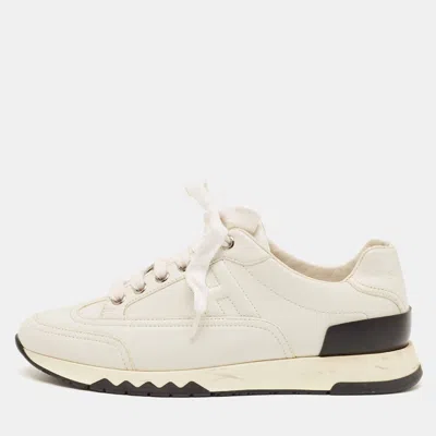 Pre-owned Hermes Trail Size 36 White/black Leather Low Top Sneakers