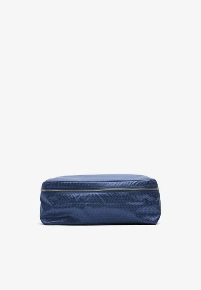 Pre-owned Hermes Travelsilk Travel Cube Pm In Bleu Saphir H En Biais Silk Print And Fauve Barenia
