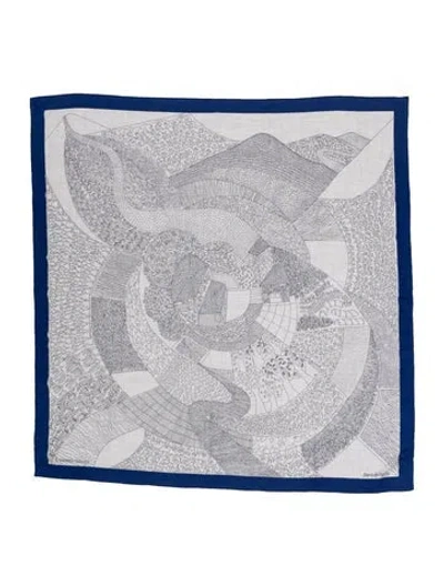 Pre-owned Hermes Á Travers Champs Cashmere Shawl In Blue