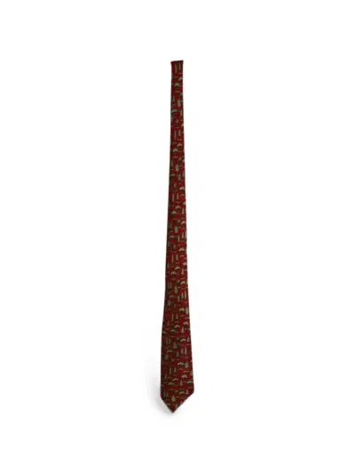 Pre-owned Hermes Trees-print Silk Tie In Red