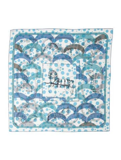 Pre-owned Hermes Tres Grand Apparat Silk Scarf In Blue