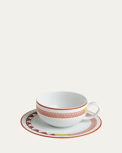 Pre-owned Hermes Tressages Equestres Tea Cup And Saucer