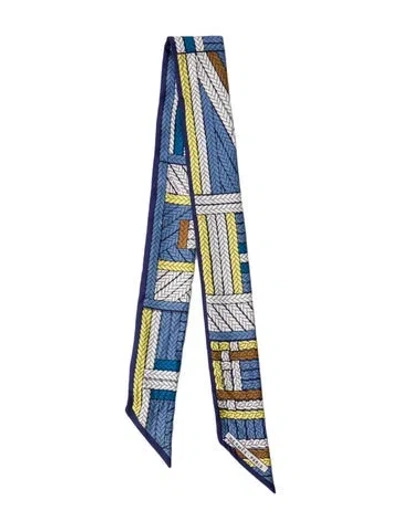 Pre-owned Hermes Tresses H Silk Twilly Scarf In Blue