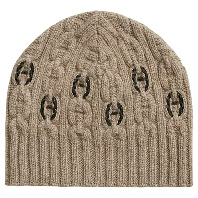 Pre-owned Hermes Tri Maillon Tresse Beanie Cap Beige Cashmere M In Brown