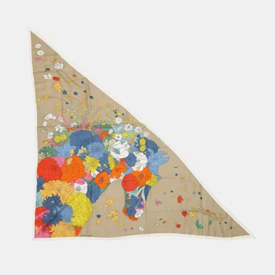 Pre-owned Hermes Triangle Geant Robe Legere Sable / Orange / Multicolor Cashmere