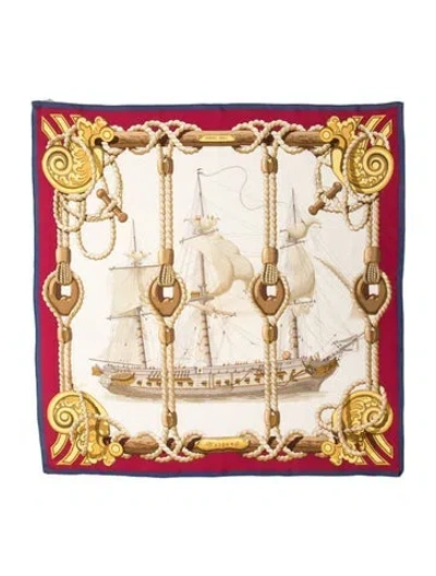 Pre-owned Hermes Tribord Silk Scarf In Blue