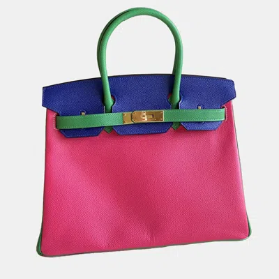 Pre-owned Hermes Tricolor Epsom Leather Gold Finished Birkin 30 Bag In Multi