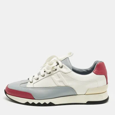 Pre-owned Hermes Tricolor Leather Low Top Trail Sneakers Size 39 In White