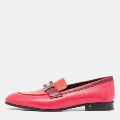 Pre-owned Hermes Tricolor Leather Paris Loafers Size 35 In Pink