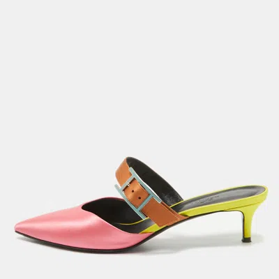 Pre-owned Hermes Tricolor Satin And Leather Blink Mule Size 39 In Multicolor