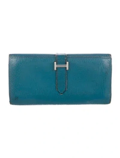 Pre-owned Hermes Trifold Bearn Wallet In Blue