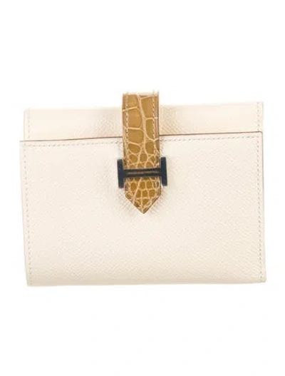 Pre-owned Hermes Trifold Bearn Wallet In Neutral