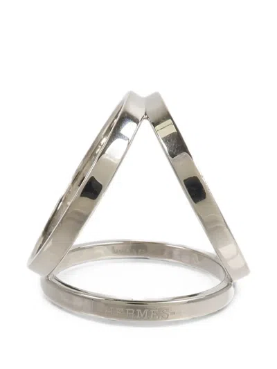 Pre-owned Hermes Trio Scarf Ring In Silver