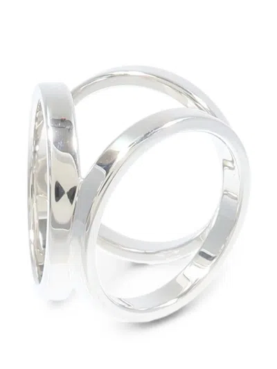 Pre-owned Hermes Trio Scarf Ring In Silver
