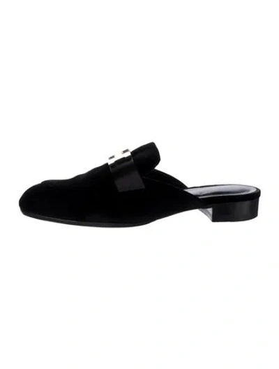 Pre-owned Hermes Trocadero H Velvet Mules In Black