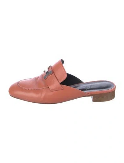 Pre-owned Hermes Trocadero Leather Mules In Pink