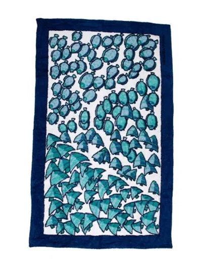 Pre-owned Hermes Tropical Fish Beach Towel In Blue