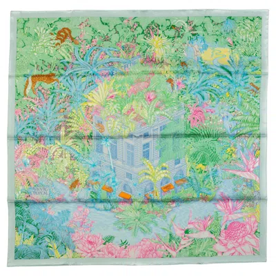 Pre-owned Hermes Hermès Tropical Garden Pastel Silk Scarf In Gray