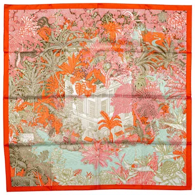 Pre-owned Hermes Hermès Tropical Garden Silk Scarf In Sand