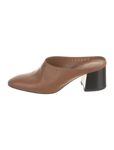 Pre-owned Hermes Trot Leather Mules In Brown
