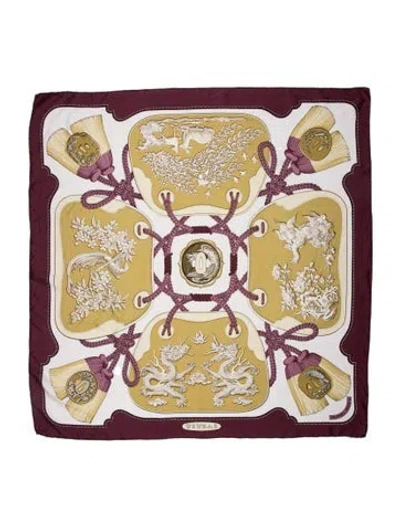 Pre-owned Hermes Tsubas Silk Scarf In Burgundy