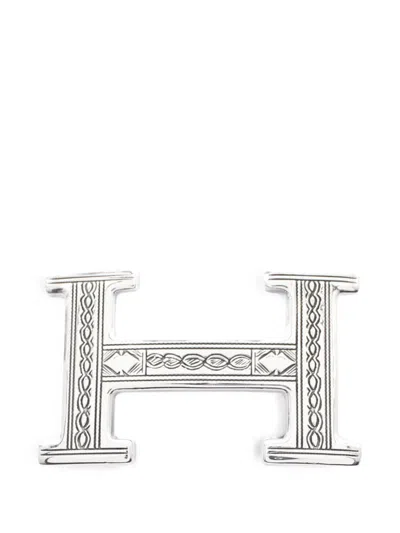 Pre-owned Hermes Tuareg H Belt Buckle In Silver