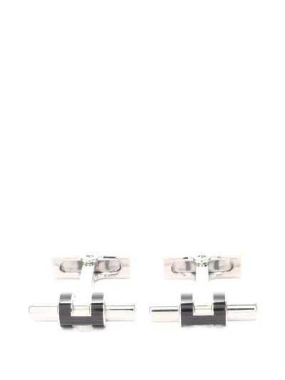 Pre-owned Hermes Tube H Cufflinks In Silver