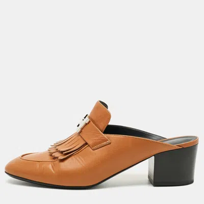 Pre-owned Hermes Tuileries Size 40.5 Brown Leather Mules