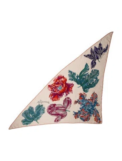 Pre-owned Hermes Tulipomanie Cashmere Triangle Scarf In Neutral