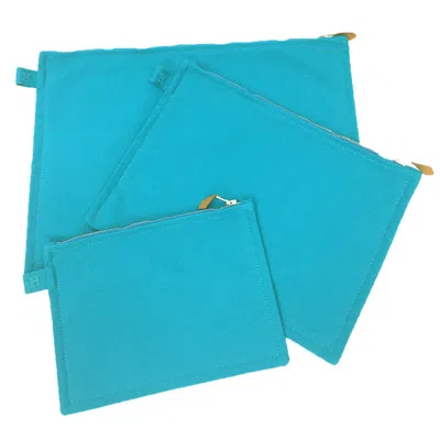 Pre-owned Hermes Turquoise Blue Cotton Canvas Clutch Bag Pouch ()