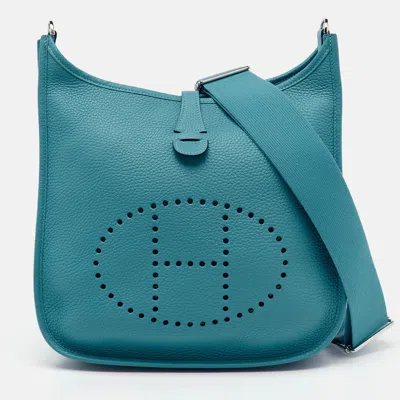 Pre-owned Hermes Turquoise Blue Togo Leather Evelyne Iii Pm Bag