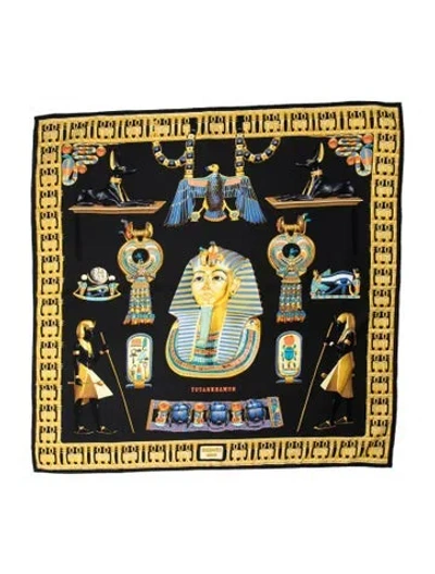 Pre-owned Hermes Tutankhamun Silk Scarf In Black