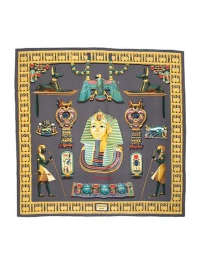 Pre-owned Hermes Tutankhamun Silk Scarf In Gray