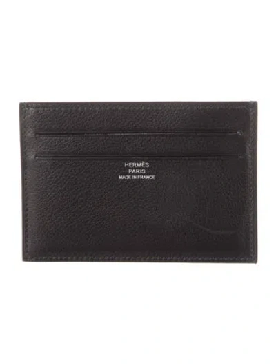 Pre-owned Hermes Twill Card Case In Black